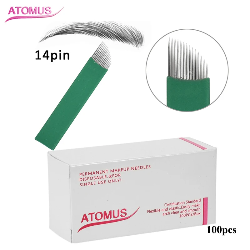 

100 шт., Micro Blading 14 штифтов, Tebori, Frivolite, Naalden, Agulhas, Microblading, Caneta Para Sobrancelha, игла для ручки Aiguille Tatouage