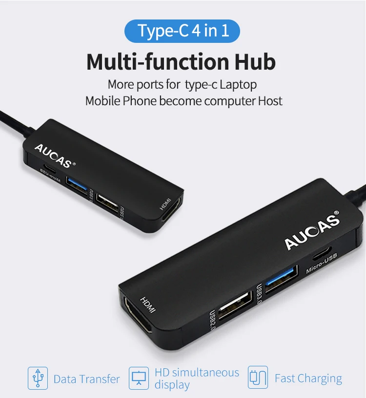 AUCAS 4 в 1 USB 3,0 концентратор адаптер Тип C к HDMI usb-хаб адаптер для MacBook Micro USB 3,0 док-конвертер аксессуары для ПК