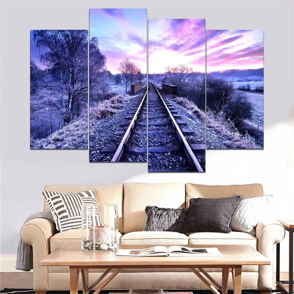 Зимние железнодорожный рельс картина 5 шт. модульный Стиль изображения высокого