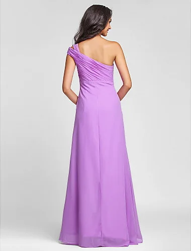 Delicate Design for Every Lady A-line Ruched Wide Straps One-off-shoulder Chiffon Floor-length Evening Dresses LTE79 | Свадьбы и