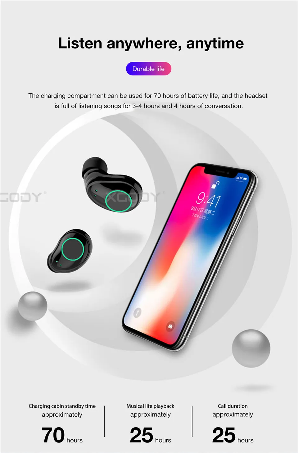 TWS-наушники XGODY X23 Bluetooth 5 0 Беспроводные стереонаушники гарнитура для спорта
