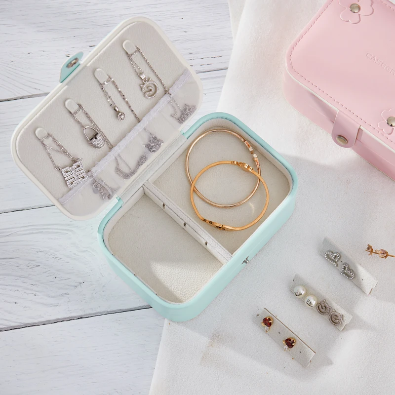 

2 Layers Ellipse Shaped Girl Jewelry Storage Boxes Gift Leather Necklace Rings Earrings Makeup Organizer Gift Box for Women Lady