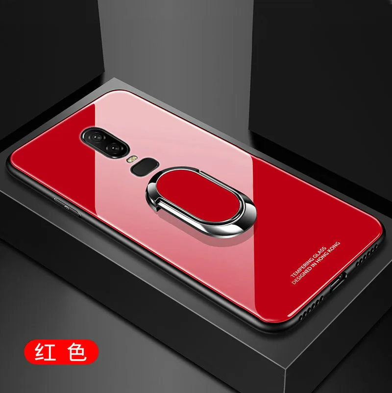 red Для oneplus 6 6T 7 Чехол из твердого закаленного стекла с кольцом-подставкой Магнитный защитный чехол на заднюю панель для oneplus 5t one plus 6 6t 7 - Цвет: red