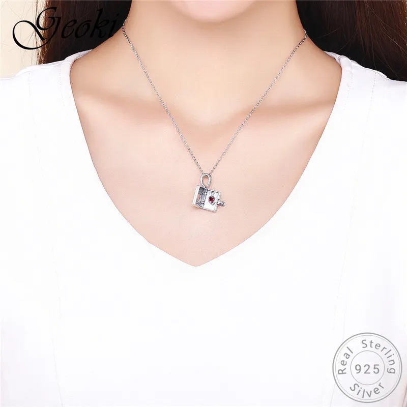 Geoki стерлингового серебра 925 Forever Love письмо книга Подвески fit браслет Pandora коробка сердце бусинами Цепочки и ожерелья Подвеска DIY
