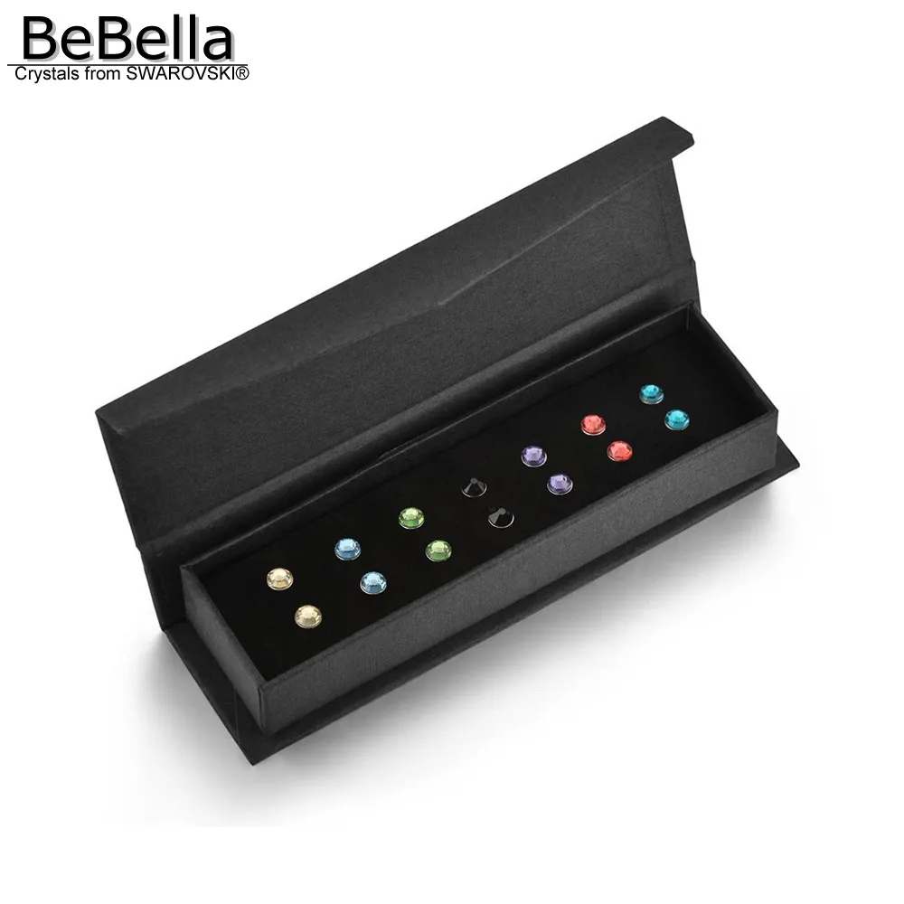 BeBella 7 пар 0 5 см Набор круглых кристальных серег гвоздиков в коробке сделано из