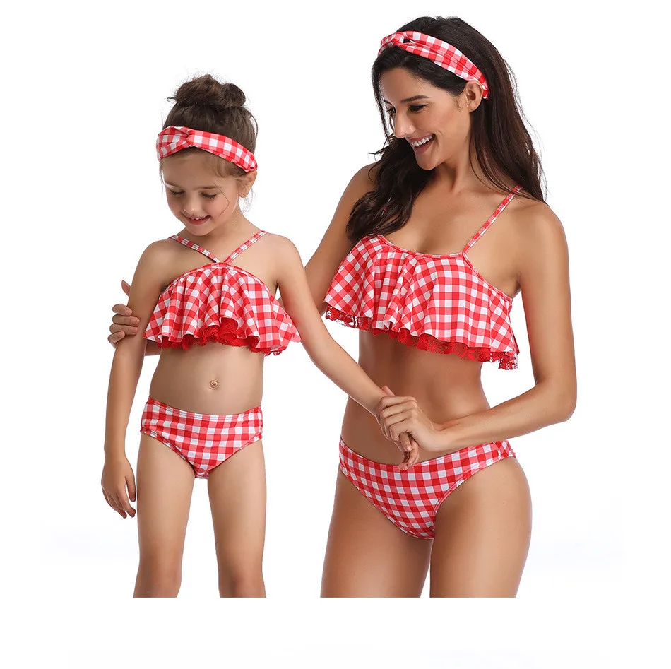 Подходящие купальники для мамы и дочки бикини одинаковые комплекты maillot de bain fille
