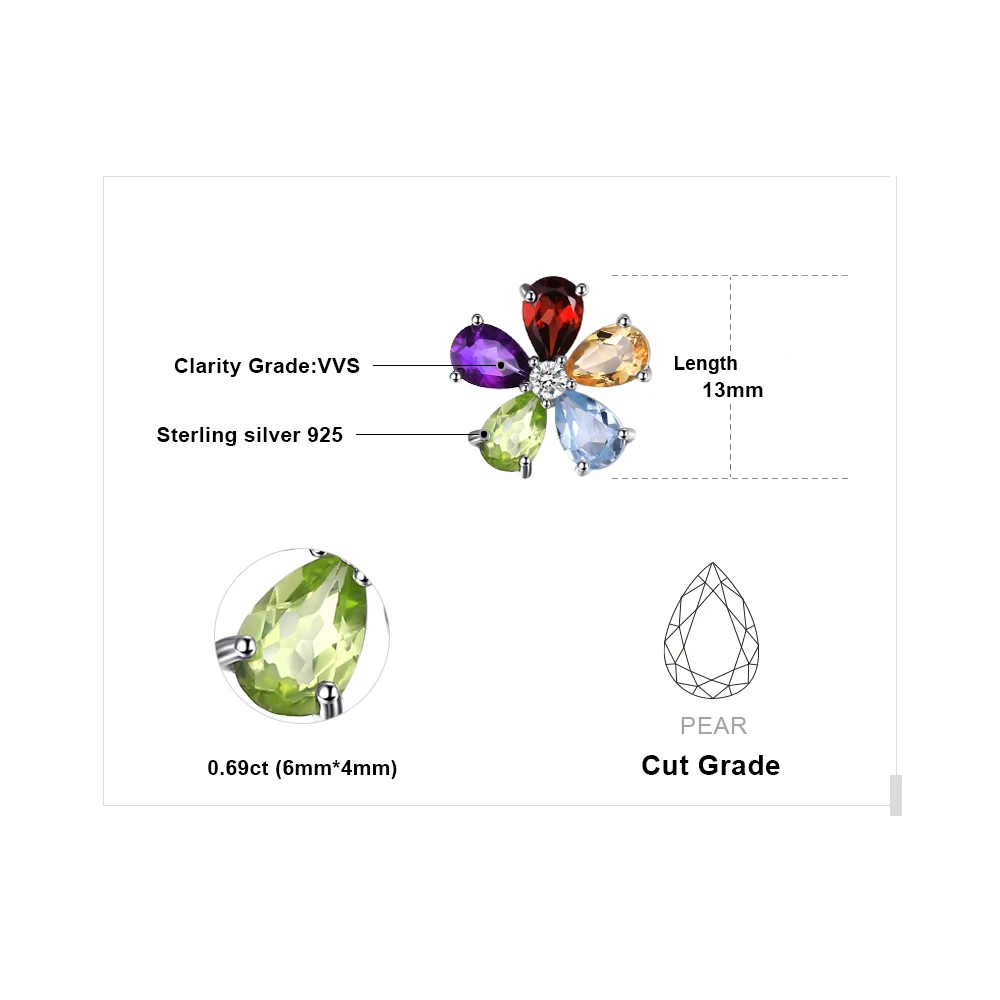 JewelryPalace цветок 4.3ct многоцветный Природный аметист цитрин гранат перидот голубой
