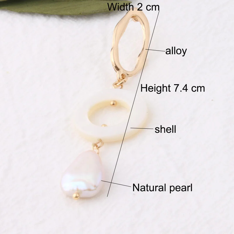 NeeFuWoFu Orecchini NEW Geometric Genuine Pearl Drop Earrings for Women Handmade Gold Hollow Freshwater Pearl Pendant Dangle Ear