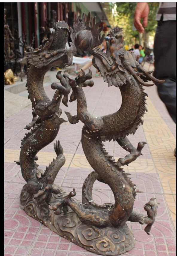 WBY 32&quot Vintage Chinese Bronze Animal Emperor Royalty 2 Dragon Play Ball States | Дом и сад