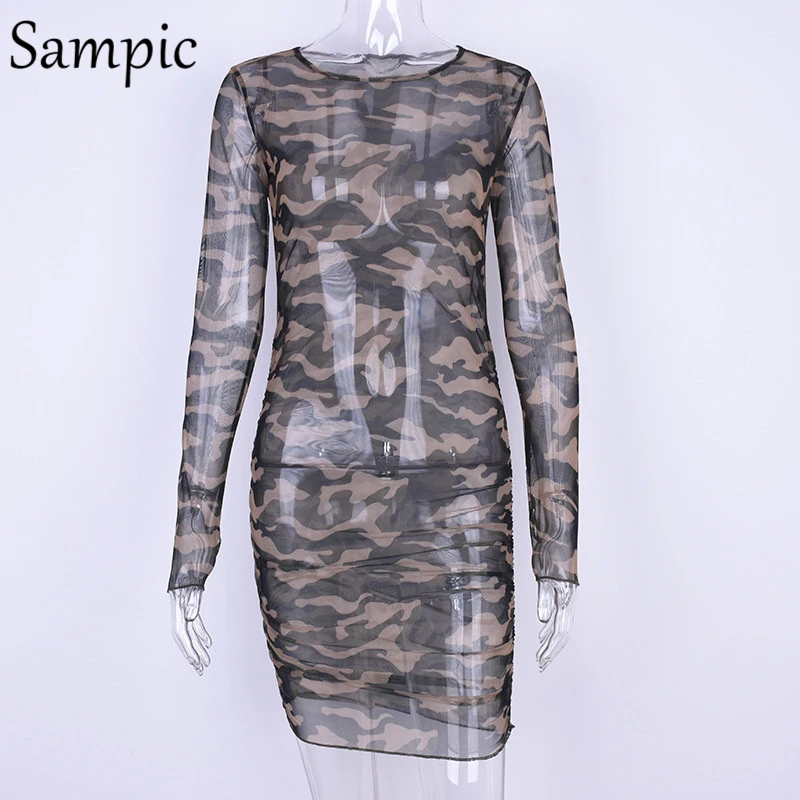 Женское Сетчатое платье с запахом Sampic повседневное камуфляжное облегающее