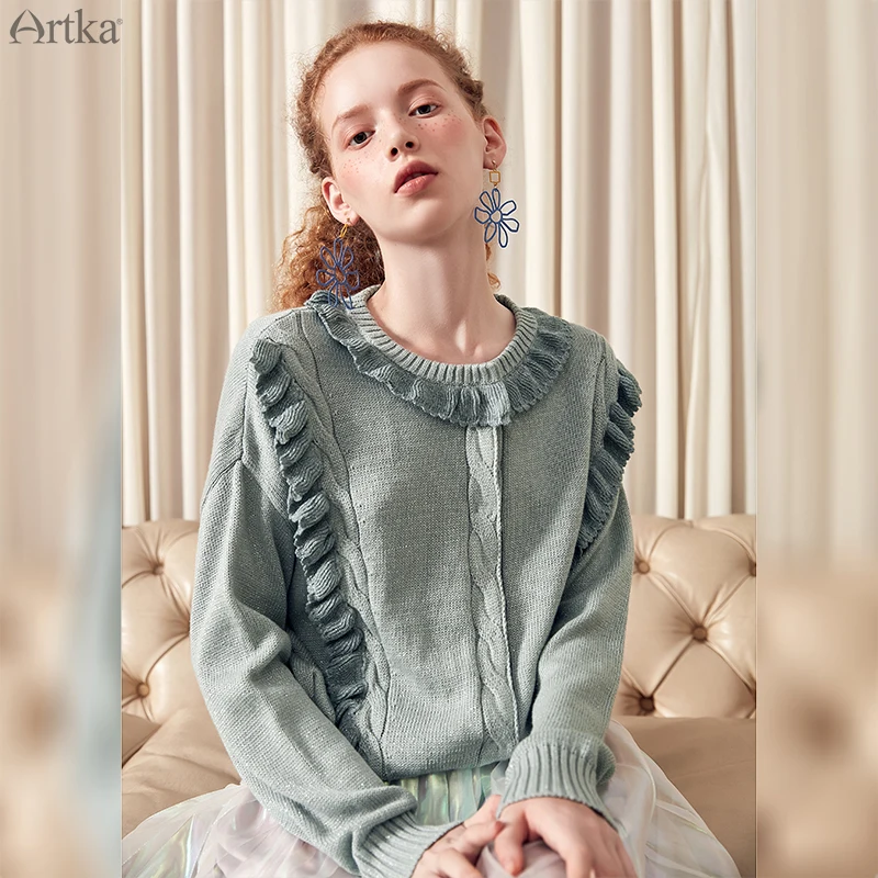 Женский однотонный кардиган ARTKA Повседневный хлопковый с круглым вырезом и