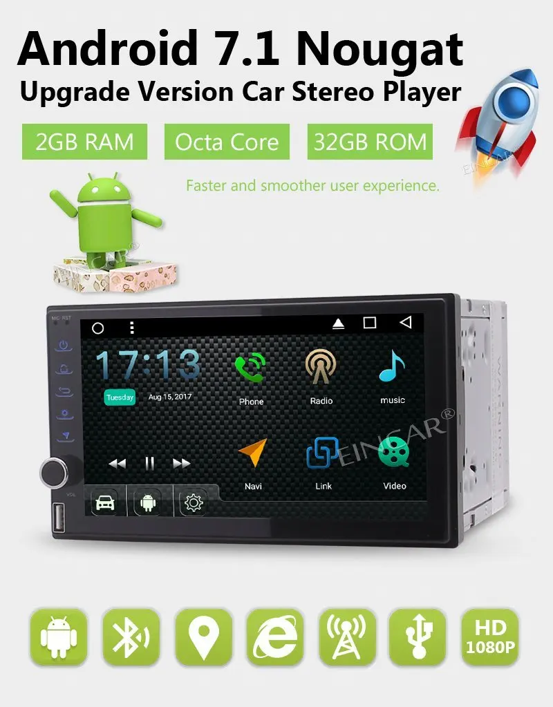 Eincar 7 ''Android 1 Восьмиядерный двойной Din автомобильный стерео головное
