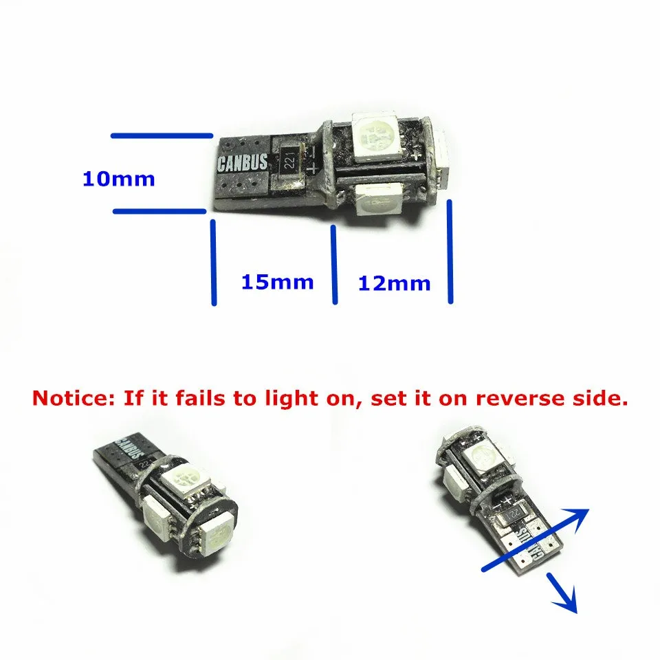 12 В светодиодная CAN шина декодирует желтый цвет автомобильная лампа T10(5*5050 SMD) W5W