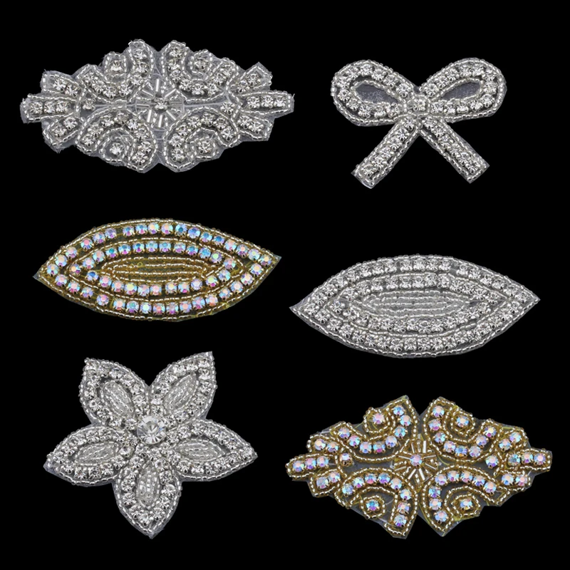 

MASOKAN Handmade Bling Sew On Hot Fix Beaded Crystal AB Rhinestone Applique for Wedding Ornaments Kids Girl Hair Accessories