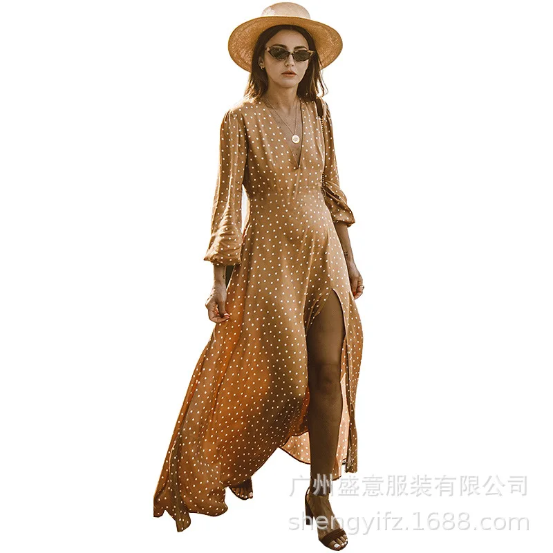 Женское платье в горошек Boho длинное пляжное большого размера с треугольным