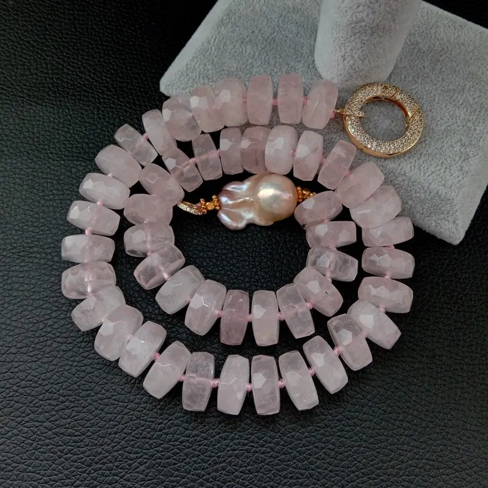 2" Розовый кристалл граненый Rondelle Розовый Кеши жемчужное ожерелье