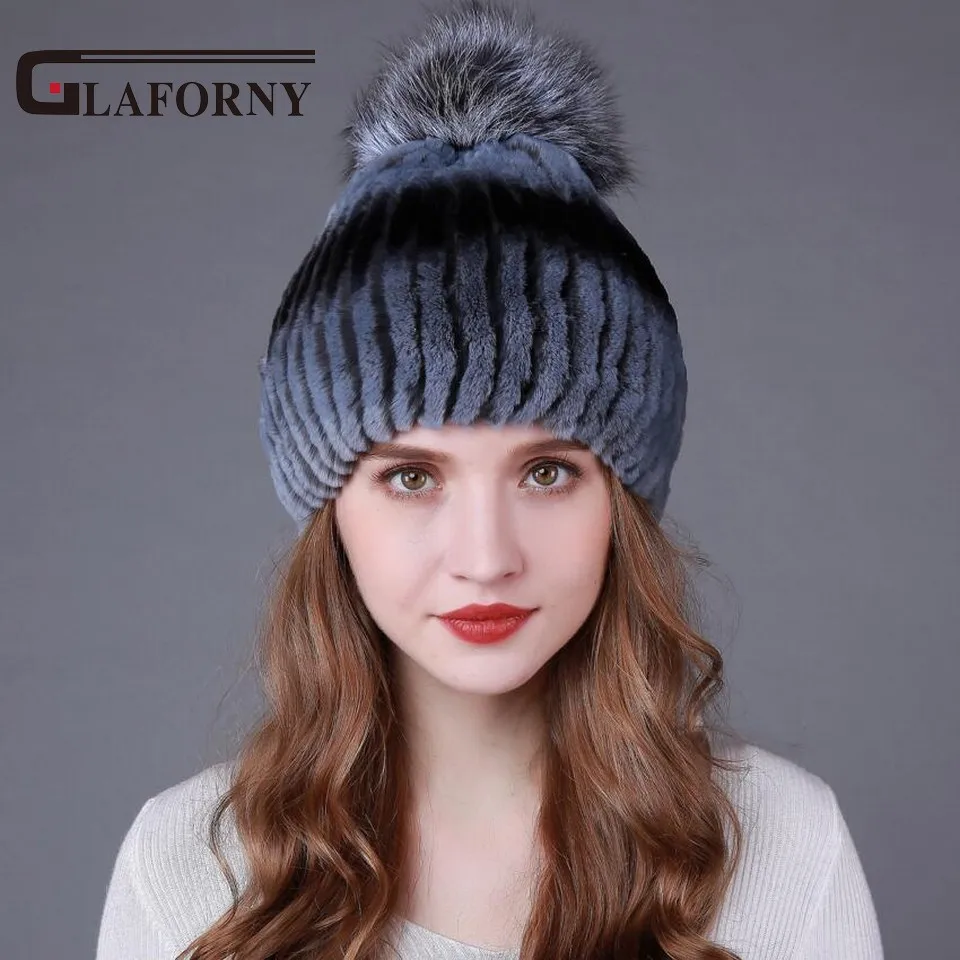 Glaforny 2017 натуральный мех кролика рекс Skullies женские теплые меховые шапки с