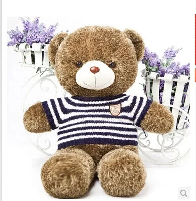 Чучело 60 см синий и белый полосы плюшевый медведь в свитере Плюшевые игрушки