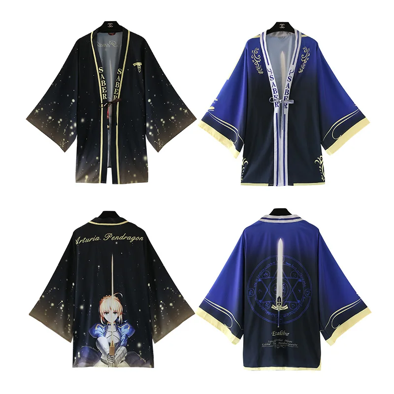 Fate Stay Night Artoria Пендрагон Сабер Лилия косплей костюм Япония Кимоно Haori Повседневный