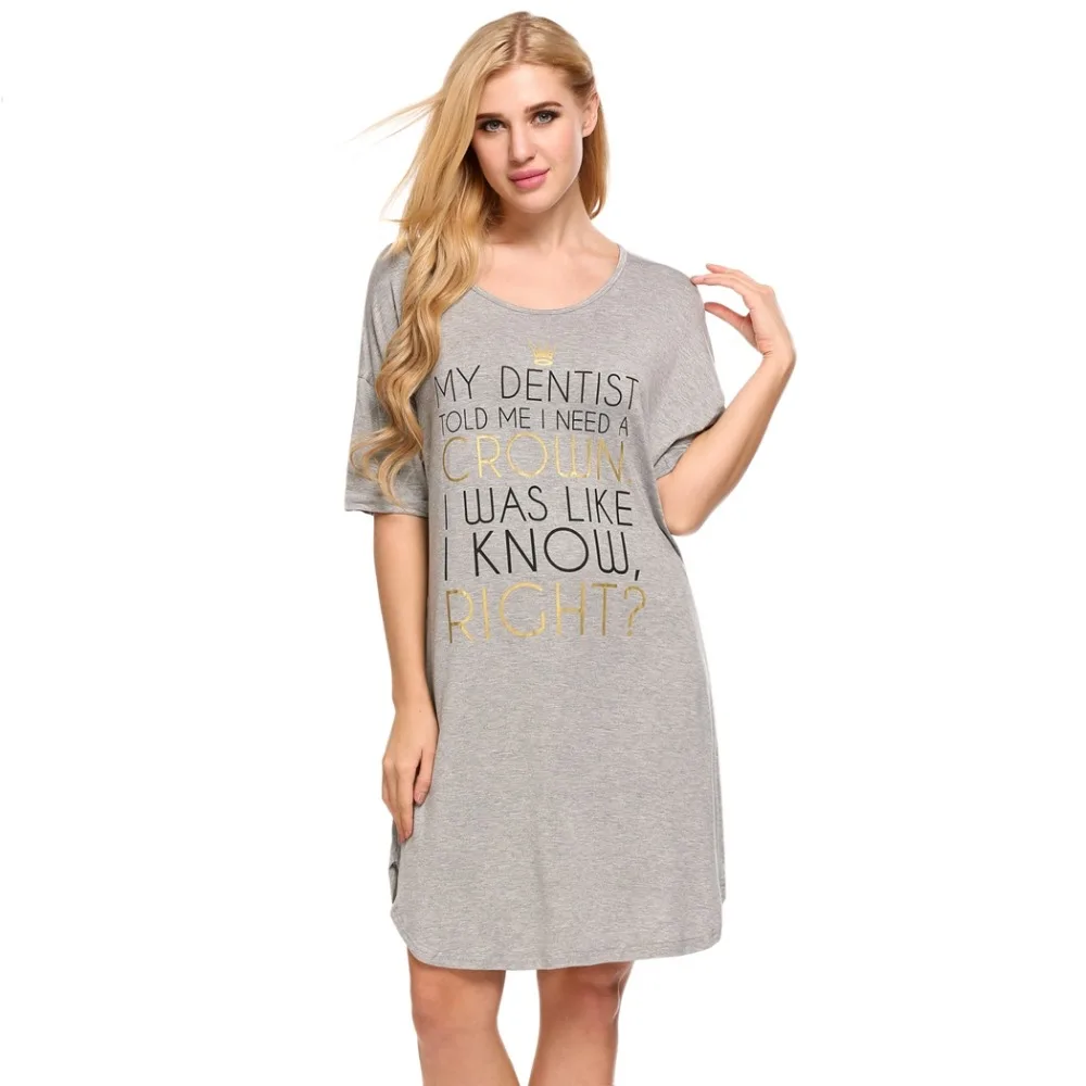 Письмо печати Ночная рубашка Lounge короткий рукав рубашки Для женщин пижамы летняя