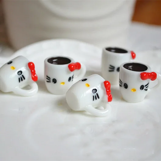 8 шт Slime Подвески Кошка Кофе чашка из полимера Пластилин клейкие аксессуары бусы