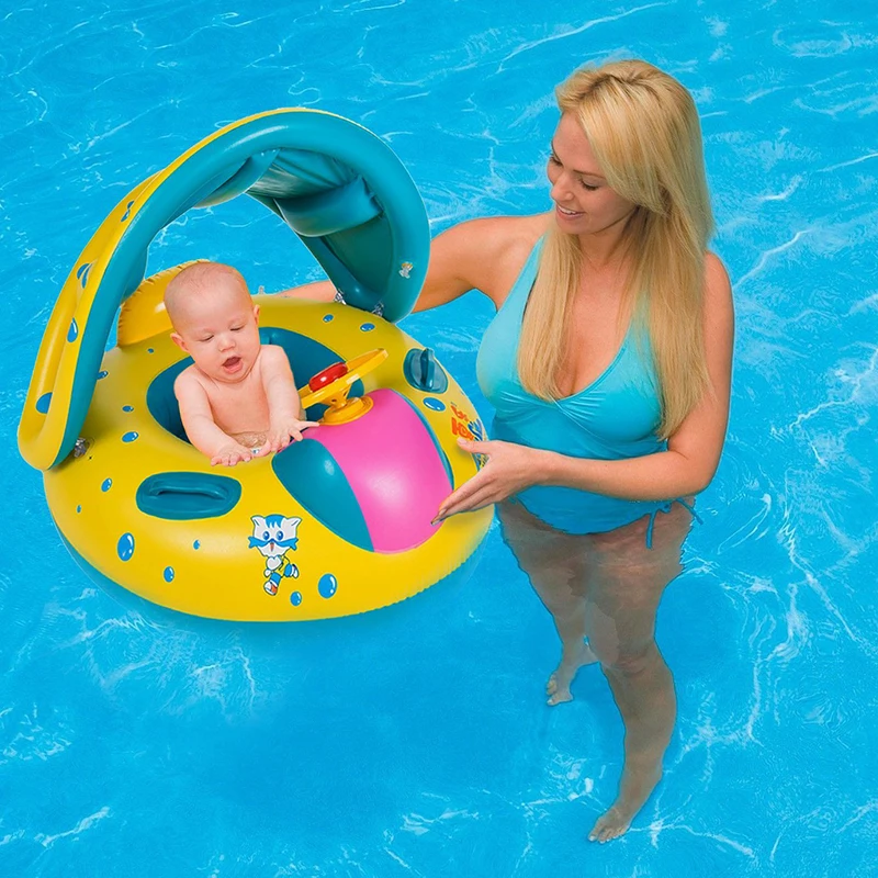 

Baby Swimming Ring with Sun Canopy Toddler Inflatable Pool Float Bath Toys Swim Beach Mattress Accessories Kids Children Circle