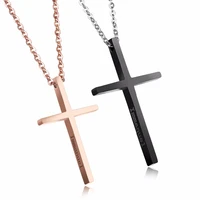 romantic classic cross stainless steel pendant necklaces for lover rose gold color black couple jewelry accessories gift