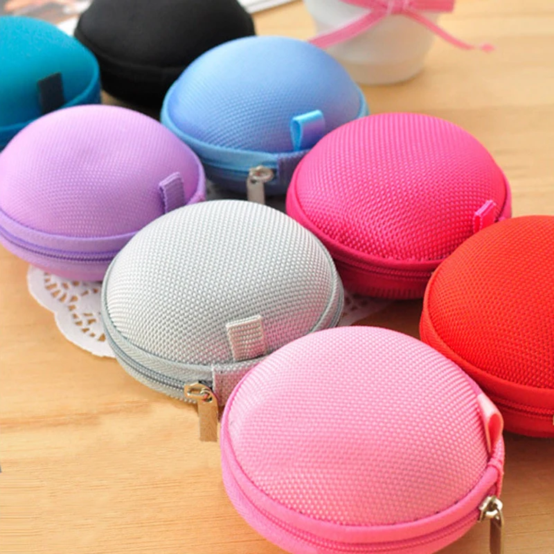 

Mini Portable Earbuds Pouch Box Zipper Round Storage Hard Bag Headphone Case Round Storage Box Zipper Coin Storage Bag