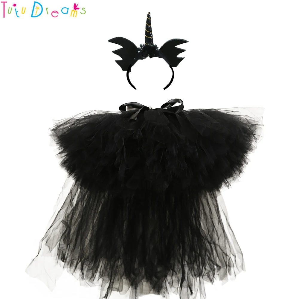 Черная юбка пачка с единорогом для девочек пушистые шифоновые кружевные юбки