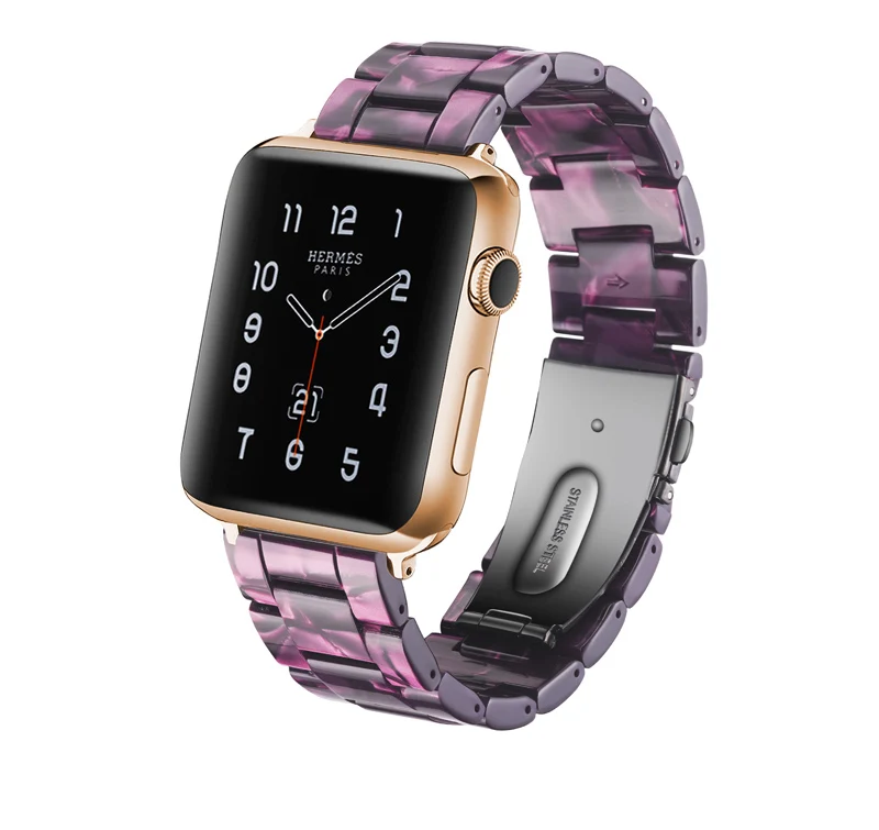 purple Mdnen имитация Керамика ремешок для наручных часов APPLE Watch, версии 3, 2, 1, 42 мм 38 мм и нержавеющая сталь металлический корпус наручных часов Iwatch, браслет на запястье смола ремень аксессуары для часов Ремешок для часов - Цвет ремешка: purple