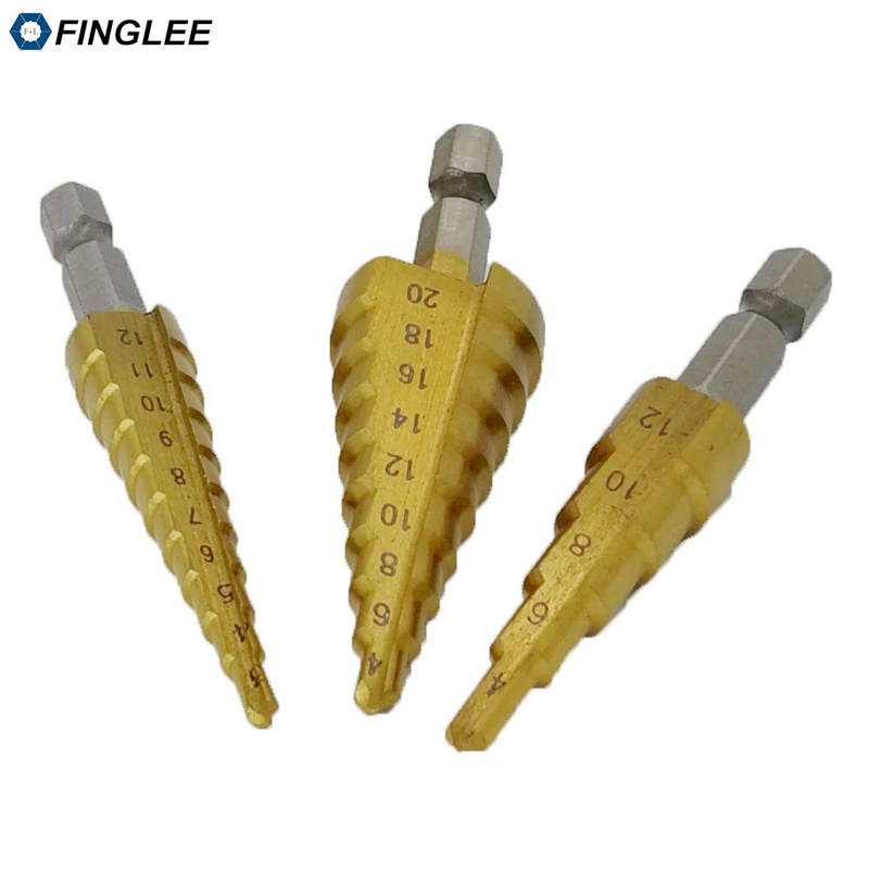 Finglee 3 шт. 1/4 &quotHSS Титан сверла шаг 12 мм 4 20 конуса Механические инструменты набор