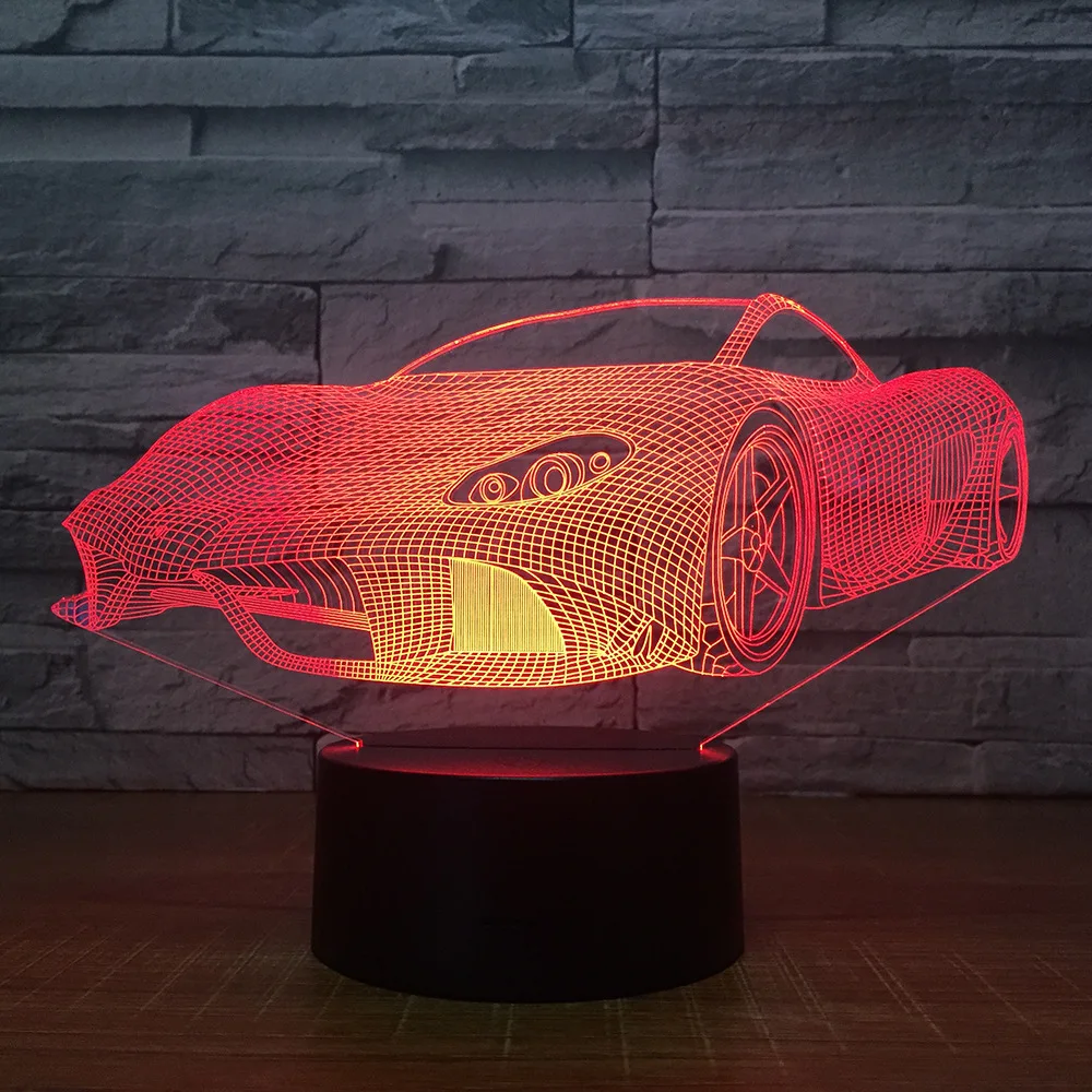 Moden Супер гоночный автомобиль 3D 7 цветов лампа визуальный светодиодный ночные