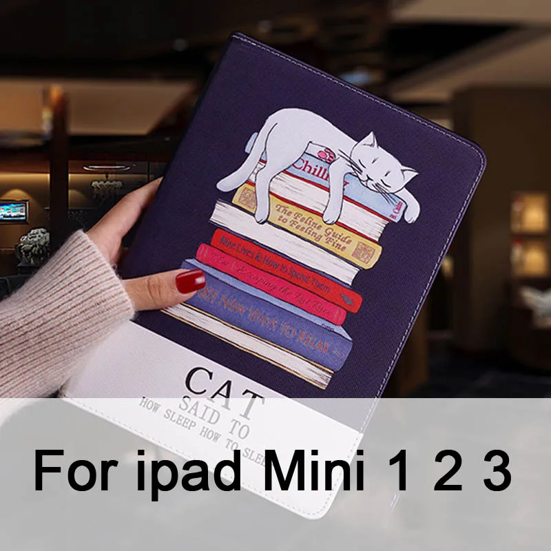 Mini 1 2 3 Защитный чехол для планшета для Ipad Mini 1 2 3 откидной смарт-чехол-подставка из искусственной кожи с милым рисунком кота для iPad mini 4 - Цвет: Mini 1 2 3