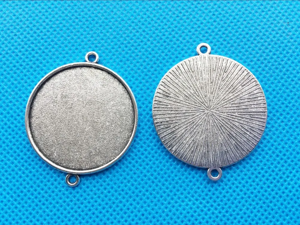 

6 шт. Античный Серебристый/Бронзовый базовый коннектор для подвешивания, подходит для 30 мм круглого кабошона/камеи, двухсторонний, с двумя петлями
