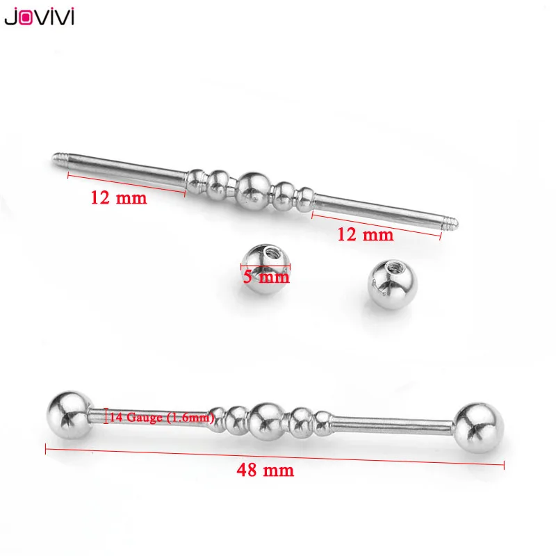 JOVIVI 14Ga 48 мм длиной Нержавеющая сталь длинный промышленный бар штанга хрящевой пирсинг для уха ювелирные изделия серебро/черный/золото 3 цвета