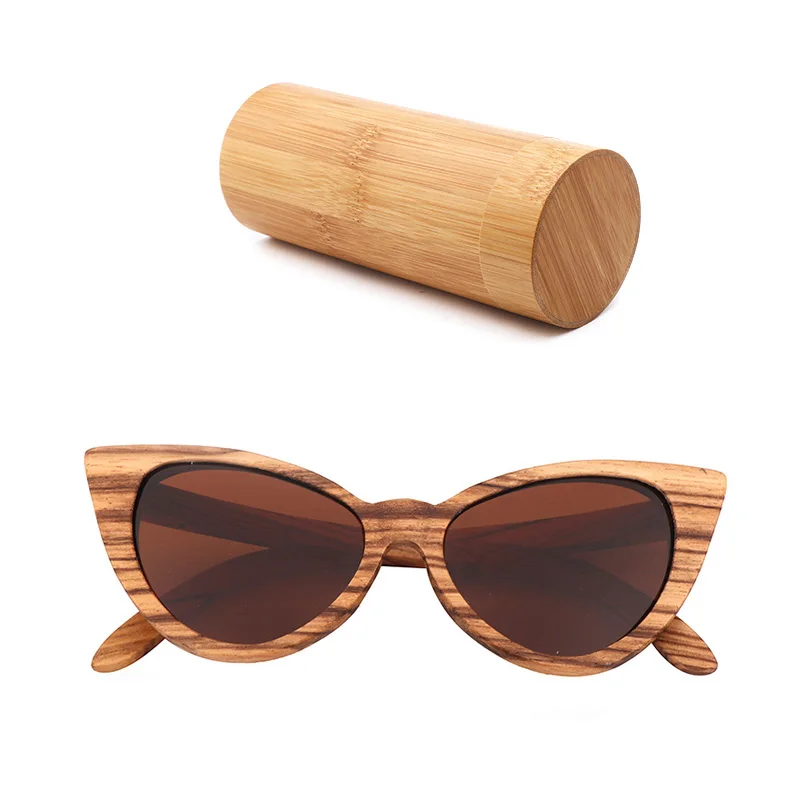 bamboo box Роскошные модные поляризационные солнцезащитные очки для женщин, кошачий глаз, солнцезащитные очки, деревянные очки с коробкой, деревянные очки ocularia solaria Gafas de sol - Цвет линз: bamboo box