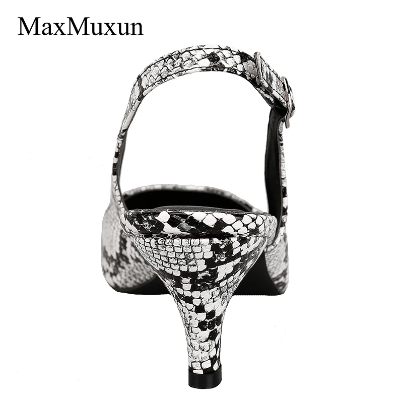 Женские туфли лодочки MaxMuxun с острым носком и змеиным принтом на высоком каблуке