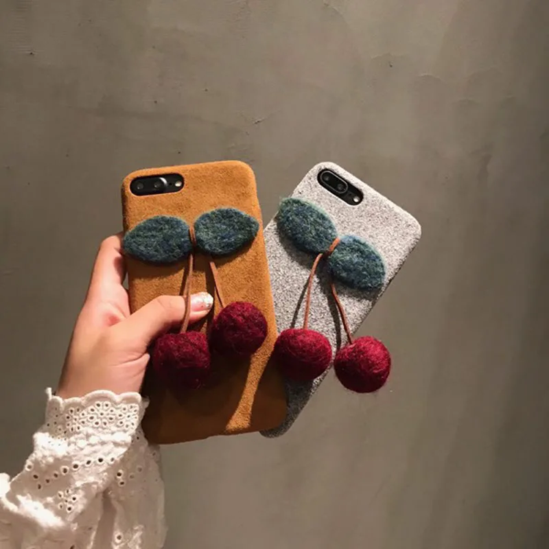 JiBan милый плюшевый Вишневый зимний чехол для телефона IPhone X теплый мягкий из ТПУ 6