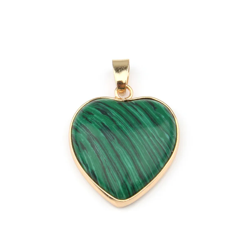 Malachite Натуральный Камень Подвески в виде сердца Агаты тигровый глаз Подвески Для Изготовление Ювелирных ожерелий 3,5*2,4*0,7 см - Окраска металла: Malachite