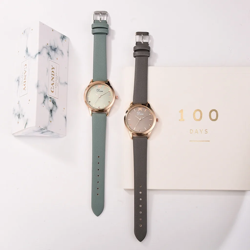 2019 Роскошные модные женские кожаные ремни часы С Рисунком бабочки аналоговые