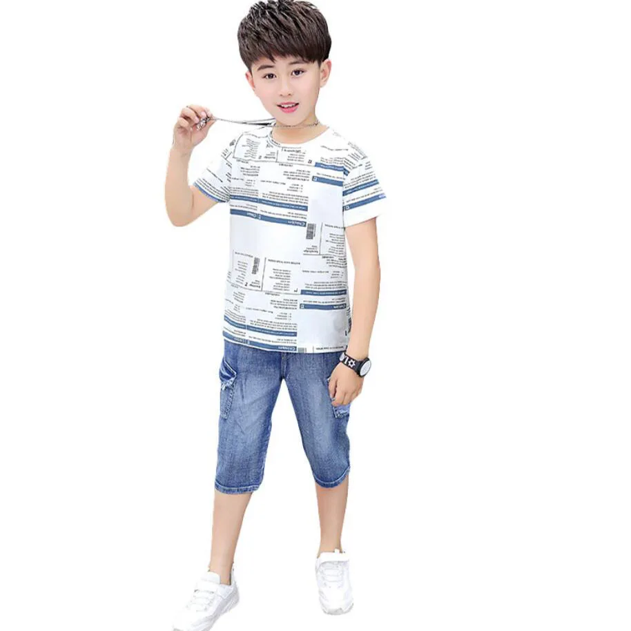 Boys summer clothes sets kids letter t-shirt baby boys cotton O-neck short sleeve shirt 3-11T children tops+pants jeans |