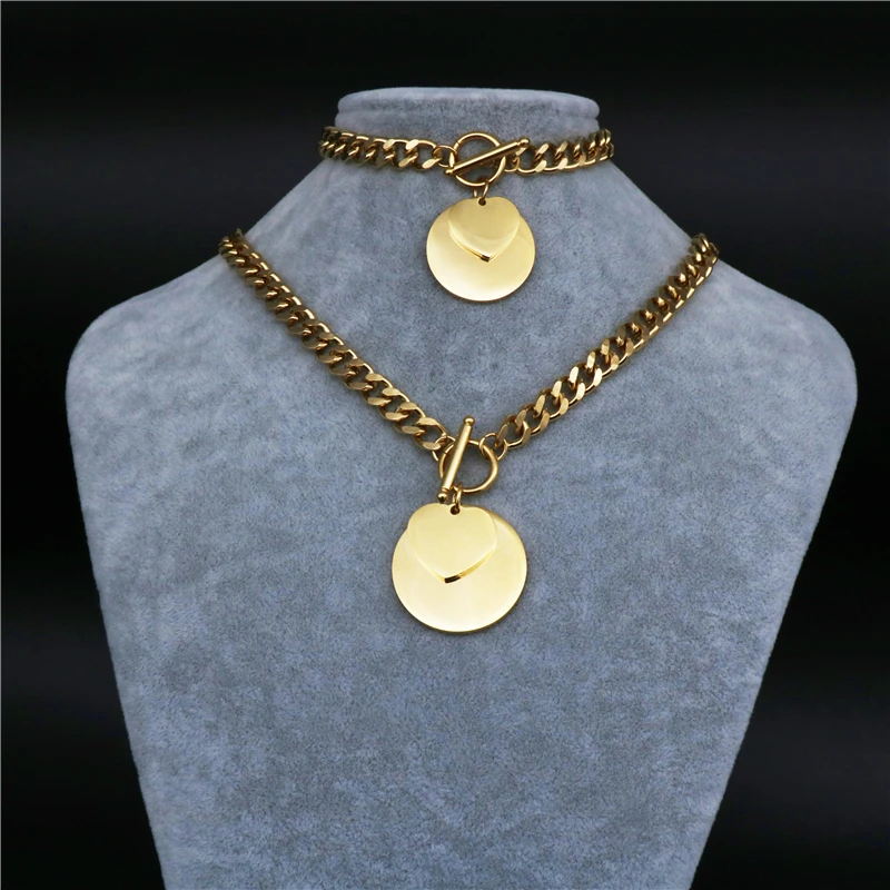 Hot Sales Gold Color Stainless Steel Jewelry sets Round Style Necklace Bracelet for women Gift | Украшения и аксессуары