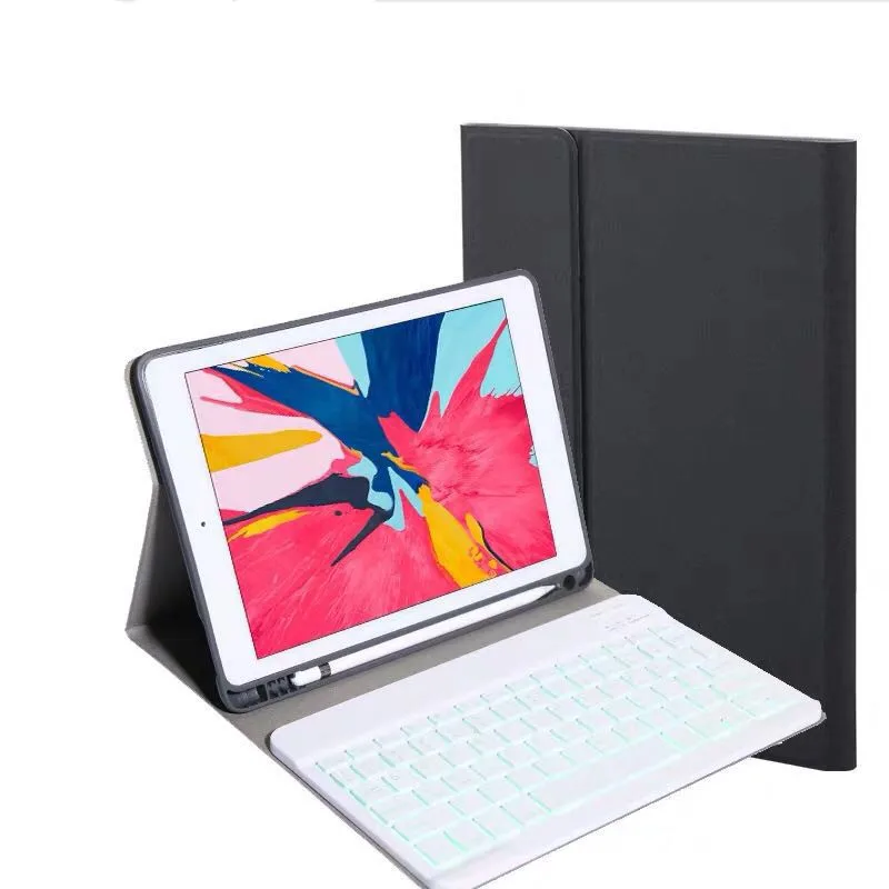 Bluetooth клавиатура чехол для iPad 9,7 Крышка для iPad 9,7 /Pro 9,7/Air2/Air универсальная версия с 7 цветами подсветки - Цвет: Black-White