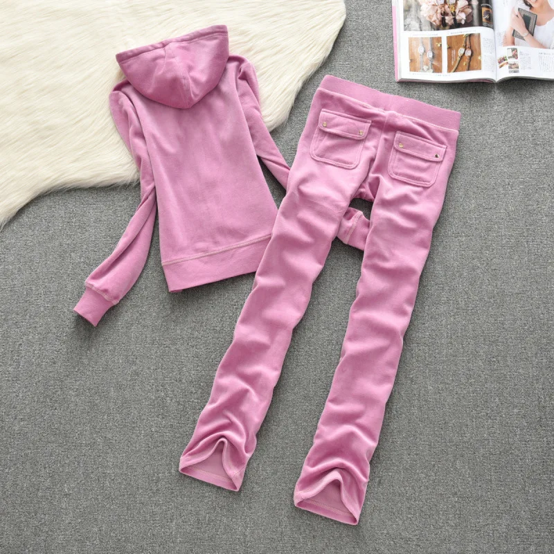 Spring / Fall 2022 Women'S Brand Velvet Fabric Tracksuits Velour Suit WomenTrack Suit Hoodies And Pants Size S - XXL