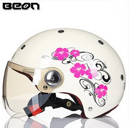 white pink flower Новые летние BEON B103 мотоциклетный шлем four seasons для женщин велосипедов Байкер скутер motocicleta половина уход за кожей лица Шлемы abs пластиковый козырек - Цвет: white pink flower