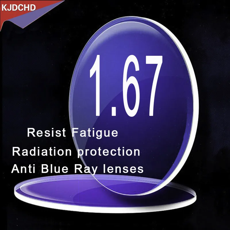 1 67 индекс UV 400 анти-синий луч анти-излучения линзы из смолы зеленое покрытие анти