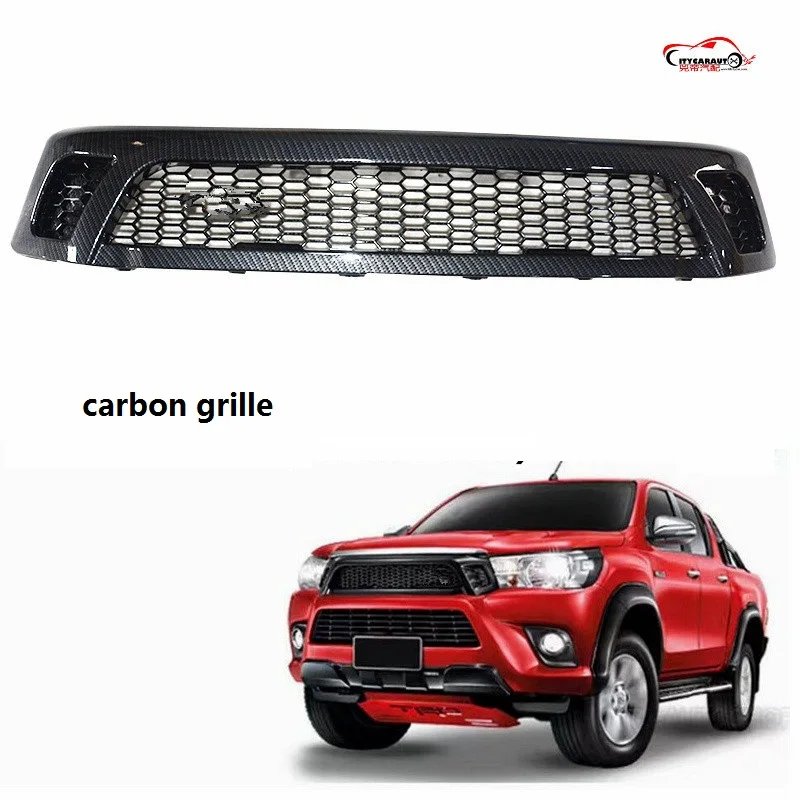 

OWN DESIGN MODIFIED CARBON FRONT GRILLS RACING GRILL GRILLE FIT FOR HILUX REVO GRILLE 2015-2017 PICKUP CAR AUTO ACCESSORIES