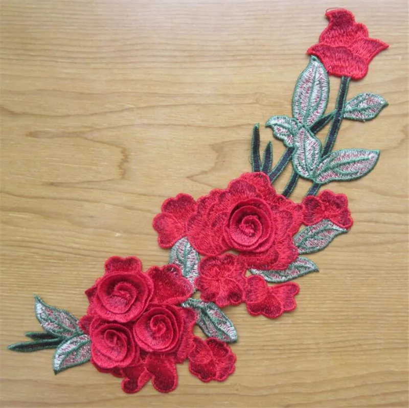 Кружева вышитые Шея воротник отделка Вышивка Патчи Ткани Роза аппликация одежды