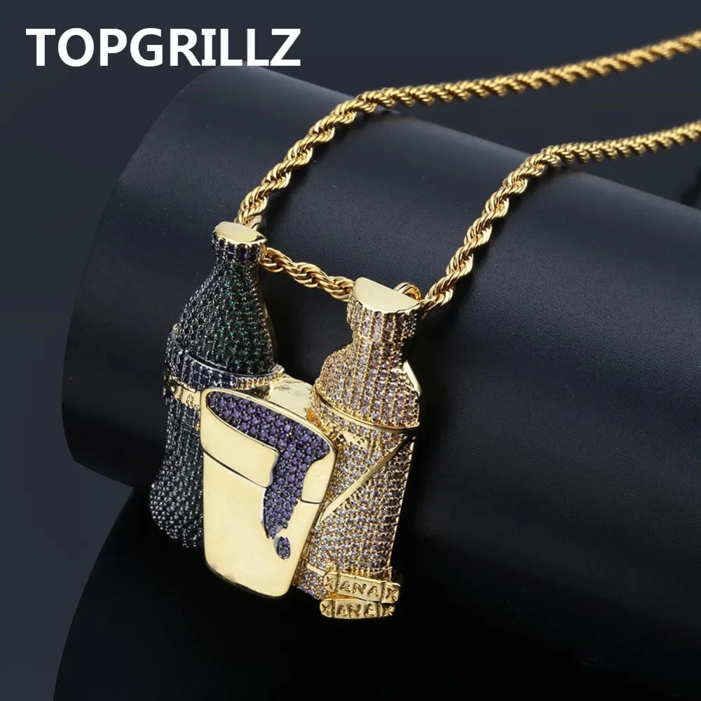 TOPGRILLZ блестящая бутылка вина фиолетовая чашка многоцветная комбинированная Подвеска Ожерелье Золотой Цвет Iced Out кубический циркон мужские хип-хоп ювелирные изделия