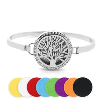 crystal cuff oil diffuser bracelets for women 30mm silver magnetic stainless steel tree of life aromatherapy bracelets bangles